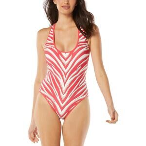 MICHAEL MICHAEL KORS Women's Racerback One-Piece Swimsuit red white 4